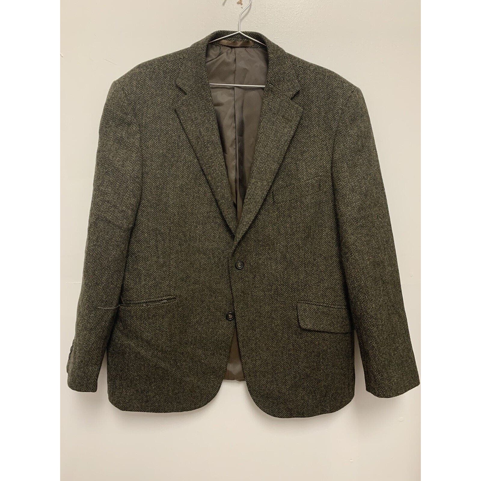 Tailorbyrd Moon Tweed Blazer Mens 44s Wool Herringbone Sport Jacket Olive Brown